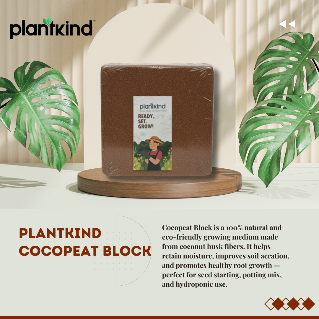 Plantkind Cocopeat Block for Gardening | Organic Coconut Coir  | Improves Drainage and Soil Aeration | Suitable for All Types of Plants| 5Kg |10 Kg
