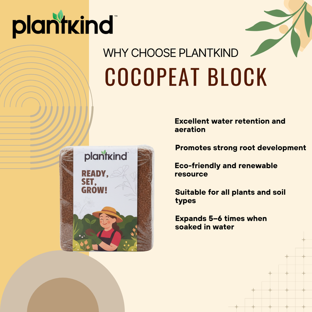 Plantkind Cocopeat Block for Plants | Compressed Coconut Coir  | Enhances Soil Texture and Moisture Retention Naturally | 1 Kg | 2Kg