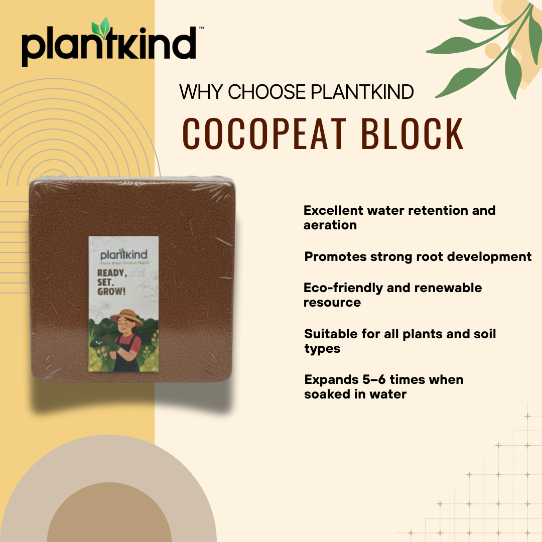 Plantkind Cocopeat Block for Gardening | Organic Coconut Coir  | Improves Drainage and Soil Aeration | Suitable for All Types of Plants| 5Kg |10 Kg