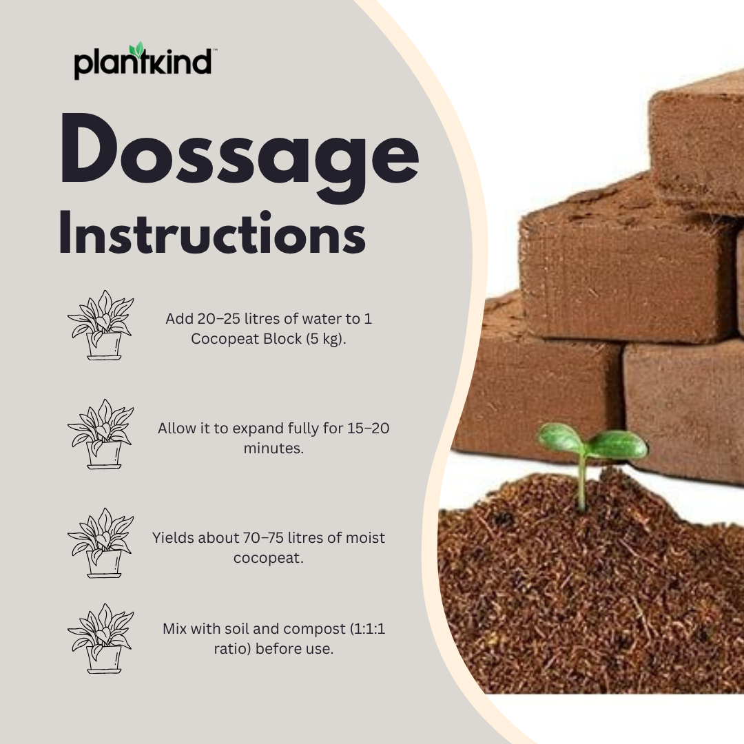 Plantkind Cocopeat Block for Plants | Compressed Coconut Coir  | Enhances Soil Texture and Moisture Retention Naturally | 1 Kg | 2Kg