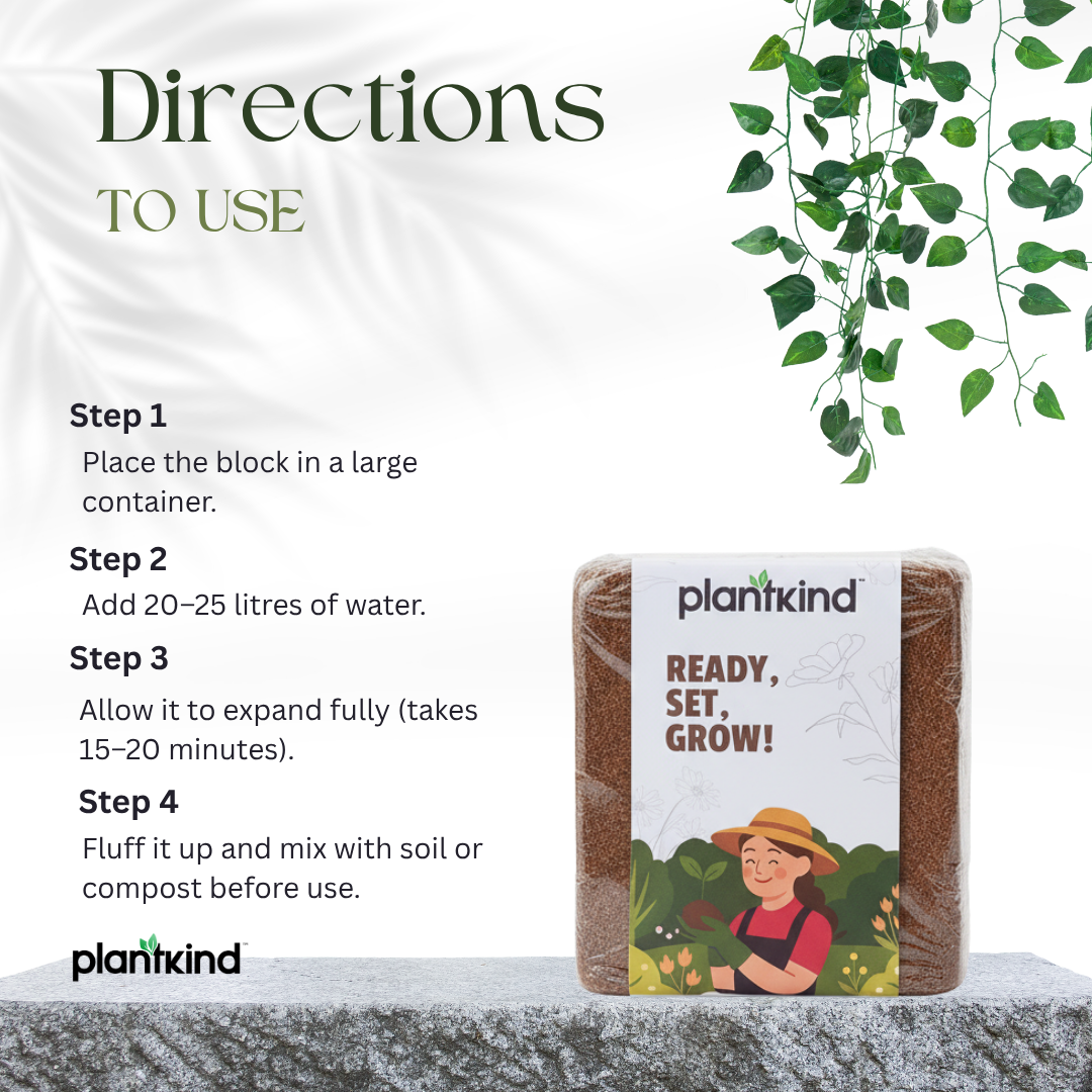 Plantkind Cocopeat Block for Plants | Compressed Coconut Coir  | Enhances Soil Texture and Moisture Retention Naturally | 1 Kg | 2Kg