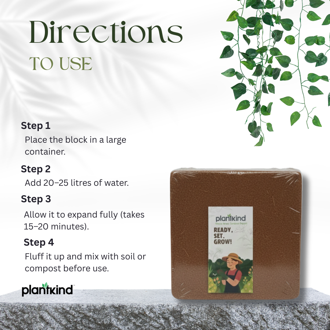 Plantkind Cocopeat Block for Gardening | Organic Coconut Coir  | Improves Drainage and Soil Aeration | Suitable for All Types of Plants| 5Kg |10 Kg