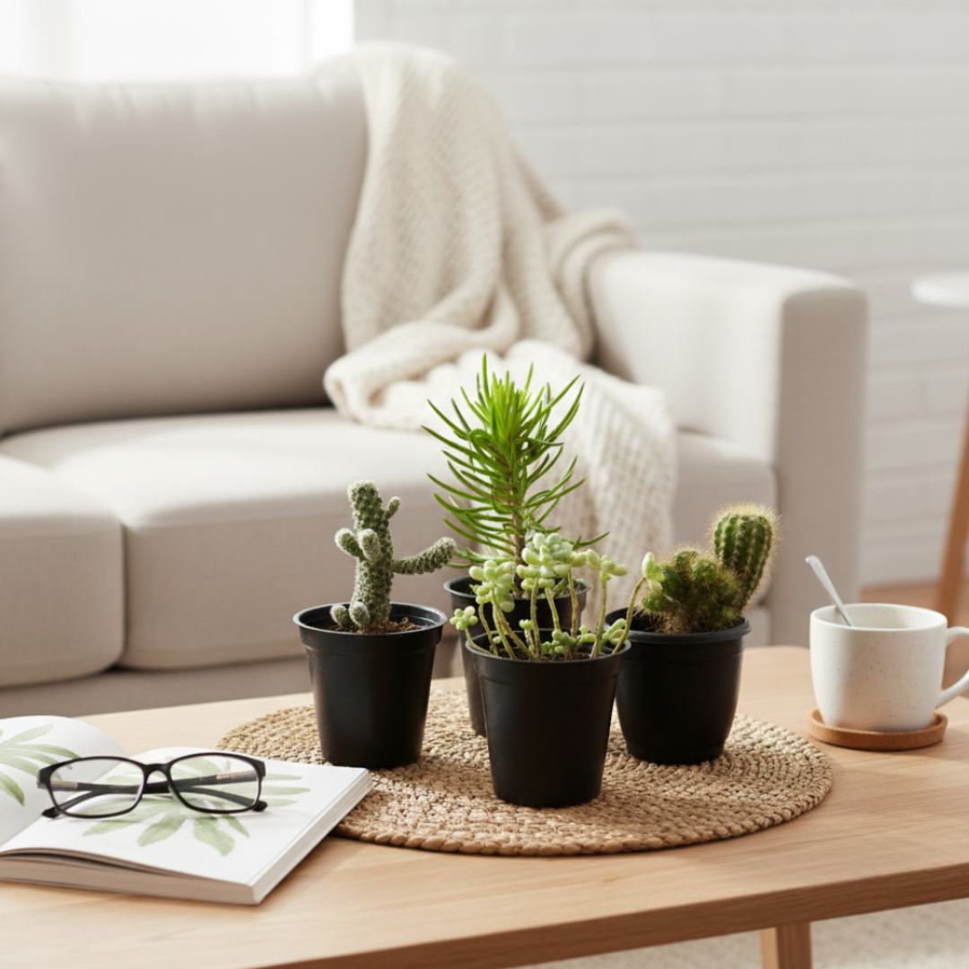 Evergreen Succulent Delight Combo| Net pot-Tiny Treasure Indoor Pack| Pack of 4