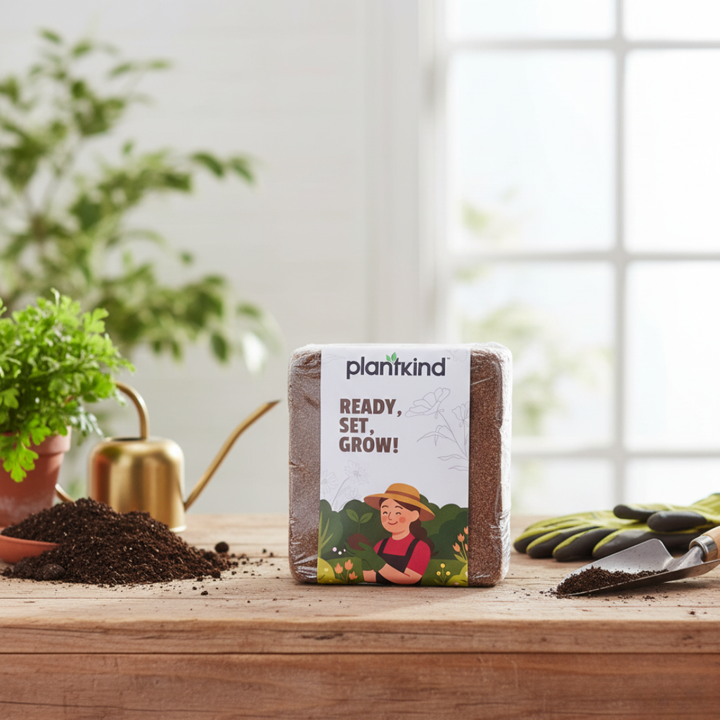 Plantkind Cocopeat Block for Plants | Compressed Coconut Coir  | Enhances Soil Texture and Moisture Retention Naturally | 1 Kg | 2Kg